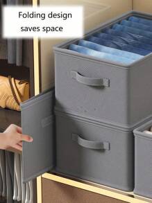 1pc Gray Clothes Storage Box With Handle, Wardrobe Clothes Organizer,Storage Drawer Box , Foldable Fabric Closet Organizers For Clothing, Jeans, Sweater, Bras ,Multi-Functional Dormitory Toy & Clothes Storage Box, For Household Decorations Autumn Decor Festival Decor Room Decor Home Decor Fall Decor Bedroom Decor - Grey - View 4