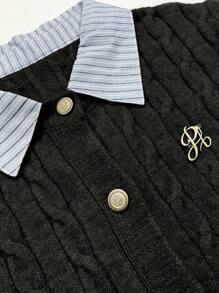 Franclia New Blogger-Style Fashionable Design Sense Preppy Style 2 In 1 Patchwork Knitted Cardigan Crop Sweater Fall Winter Cloth For Women