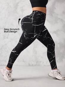 Easithlete Plus Size Women Seamless Digital Printed Sports Leggings - Black - View 3