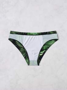 Manfinity KASUA Men's Tropical Print Beach Triangle Swimming Trunks - Black - View 6