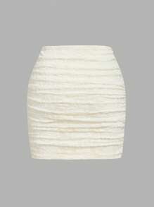 SHEIN MOD 杏色蕾丝修身针织裙，适合音乐节 - 杏色 - 查看 2