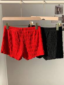 Comfortcana 2pcs/Set Summer Going Out  Western Music Festival Solid Color Textured Knit Ultra-Shorts - Multicolor - View 2