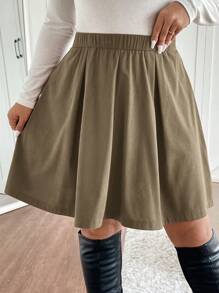 SHEIN Frenchy 大码松紧腰褶皱拉链迷你裙