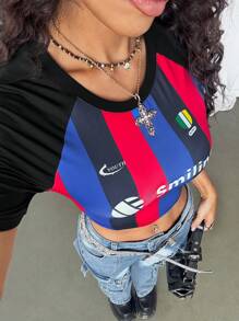 StreetHx Gestreept T-shirt met letterprint in atletische stijl voor dames