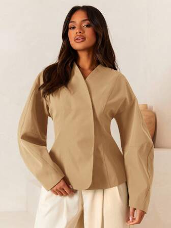 Athîral 女式纯色落肩长袖休闲夹克，秋冬