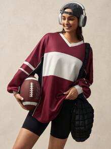 VARSITIE White & Red Stripe Patchwork Digital Print Loose Casual Sweatshirt - Multicolor - View 4