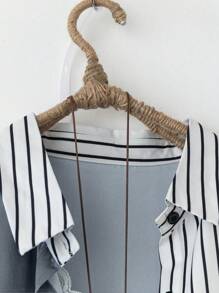 Linhara 大码女式撞色条纹衬衫秋季女式衬衫