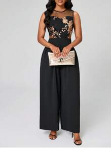 Lyxana Women's Elegant Lace Sequins Jumpsuit, Casual Holiday Wear