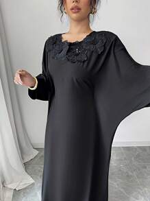 Chiquease Women's Fashionable V-Neck Long Sleeve Pearl Embellished Maxi Dress - Black - View 3