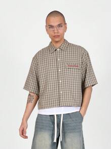 SUMWON Áo sơ mi crop top cài nút tay ngắn thời trang phong cách retro kẻ caro họa tiết đô thị đường phố mùa hè xuân thường ngày nhẹ - Nhiều màu - Xem 2