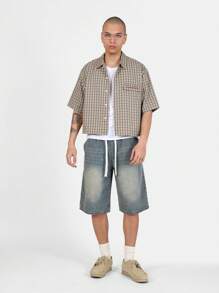 SUMWON Áo sơ mi crop top cài nút tay ngắn thời trang phong cách retro kẻ caro họa tiết đô thị đường phố mùa hè xuân thường ngày nhẹ - Nhiều màu - Xem 5