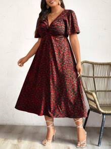 SHEIN Frenchy Blommönster sommar miniklänning, semesterstil - Röd - Visa 5