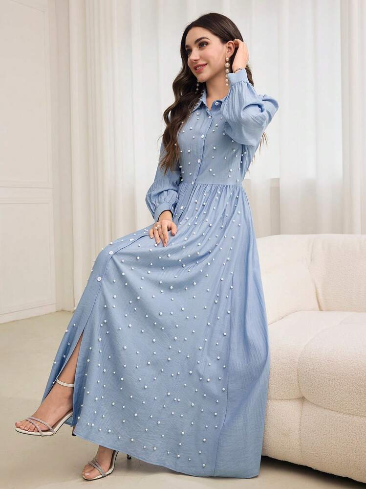 Modelyn 高端浪漫珍珠点缀女装 - 淺藍色 - 查看 6