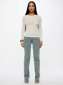 SUMWON WOMEN 高腰叠穿直筒牛仔裤经典 Y2K 风格春夏浅色洗水牛仔裤百搭休闲日常下装 - 藍色 - 查看 3