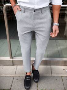 Calvornis 修身休闲裤，简约风格适合夏季商务休闲男士裤子男士裤子经典男士正装裤子男士西装裤男士西装裤 - 淺灰色 - 查看 5