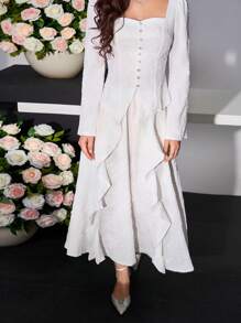 Modelyn Damen elegantes Partyset mit romantischem Blumen-Jacquard-Strick, bestehend aus Quadrat-Kragen-Top und Rock, 2-teilig