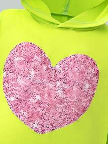 Young Girls' Spring/Summer Solid Color Heart Decor Loose Casual Sweatshirt, Suitable For Various Sports, Leisure, Outdoor Activities