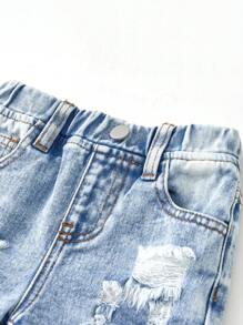 Baby Boy Casual Distressed Washed Denim Shorts, Fashionable And Versatile