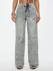 SUMWON WOMEN Washed Loose Fit Baggy Carpenter Jean - Blue - View 8