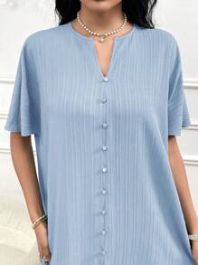 Al Najma 女士纯色 V 领短袖纽扣阿拉伯长裙