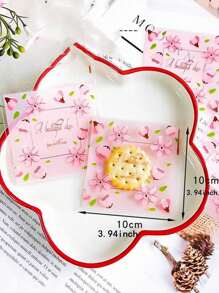 SHEIN 100 个粉色花卉印花 Opp 自粘袋，浪漫粉色花朵和绿叶印花小礼品包装袋，适合派对、生日等活动装饰情人节、情人节婚礼、生日 - 彩色 - 查看 4