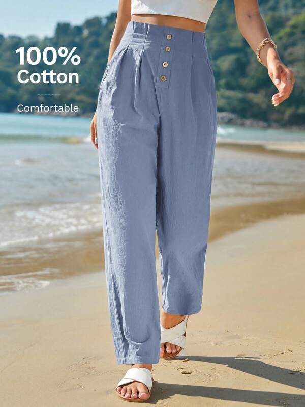 SHEIN Frenchy 純色高腰長褲