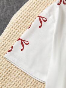 SHEIN Explorewe 2件套女童蝴蝶结字母V领黑色T恤和粉色裙子 - 彩色 - 查看 4