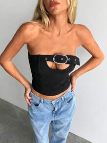 Aloruh Women's Sexy Silver Metal Decor Bustier Concert Women Rave Festival Women Summer Tops Summer - Multicolor - View 2