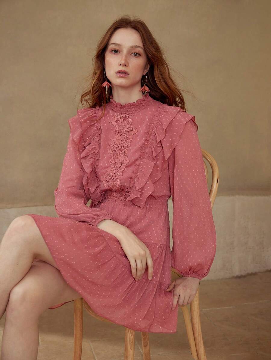 MOTF PREMIUM Vestido con volantes y estampado de lunares suizos - Rojo - Ver 1