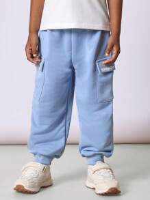 SUMWON 儿童运动慢跑运动裤，带大口袋、松紧袖口、舒适混纺面料，非常适合学校运动玩耍（3 条装） - 彩色 - 查看 2