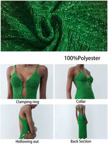 Maija 春夏新款绿色圆形金属纽扣节日优雅现代女式毛衣裙适合外出度假、节日、日常休闲、沙滩婚礼、情人节派对穿着老款90年代女装波西米亚风 - 綠色 - 查看 8