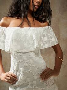 MISSGUIDED Off Shoulder Ruffle Mini Dress Lace Overlay Summer Wedding Guest Special Occasion Party A-Line Dress