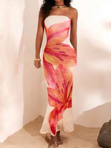 Opulessa Summer Beach Outfits For Woman Wedding Guest Dress Elegant Vacation Knitted Mesh Print Fitted Women's Dress, Christmas Party Clothes, New Year Look, Thanksgiving Outfits, Elegant Dresses Party, Luxury Evening Dresses For Weddings, Sexy Club Outfits - Apricot - View 3