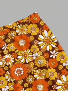 SHEIN MOD Plus Size Women Floral Print Elastic Waist Flare Pants, Casual Suitable For Going Out