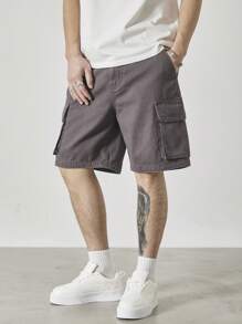Claim Dot 男士宽松深灰色休闲牛仔工装短裤 - 深灰色 - 查看 6