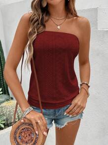 Chiquease Áo ống rộng rãi thêu họa tiết kỳ nghỉ dành cho nữ - Màu Đỏ Sâu - Xem 3