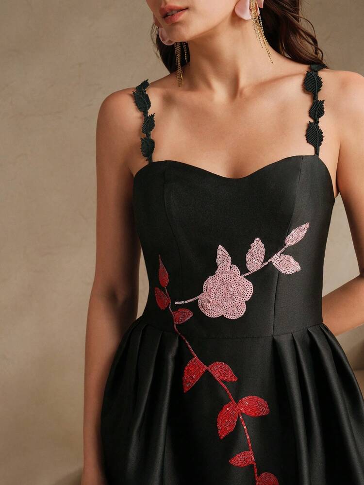 Sequin Flower Decor Sleeveless Dress, Elegant New Urban Style Sundress, Spring/Summer Outfits For Women