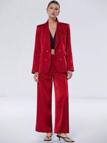 Aveloria Modichic Women's Solid Color Notched Collar Long Sleeve Jacket And Pants Suit Set Fall Cloth For Women - Red - View 6