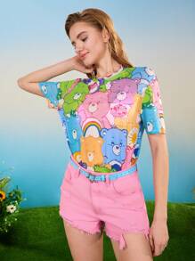 SHEIN X Care Bears 男女款休闲满版熊印花网眼短袖 T 恤 - 彩色 - 查看 3