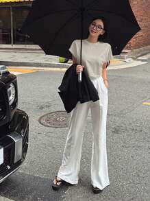 DAZY Women Solid Color Batwing Sleeve Cropped T-Shirt For Summer Preppy Tops - Apricot - View 5