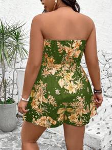 Breezaya Plus Size Women Floral Print Halter Romper - Army Green - View 2