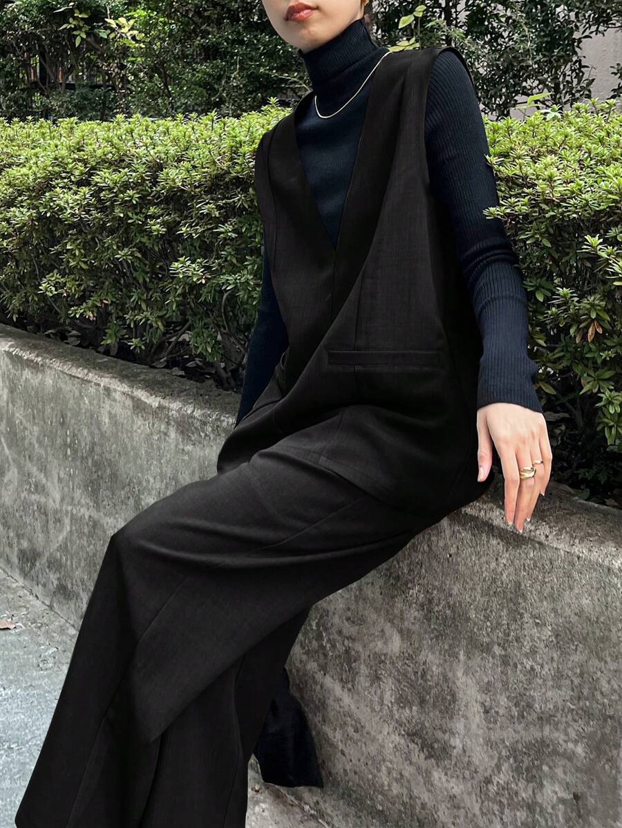 FRIFUL 2件組女款高領純色長袖上衣與長褲套裝,極簡時尚居家休閒套裝 - 黑色 - 查看 1