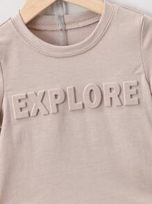 SHEIN Young Boy Loose And Comfortable T-Shirt & Shorts Set, Casual And Cute Style, Suitable For School, Party, Outing, And Sports. Perfect For 4-7-Year-Old Boys. Kids Two Pieces Set - Khaki - View 7