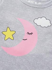6pcs/Set Baby Girl Casual Fashion Cute Star Moon Cloud Print Short Sleeve Bodysuit And Shorts Pajama Set - Multicolor - View 4