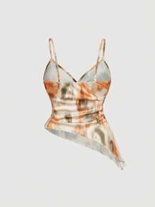 SHEIN MOD Áo ba lỗ xếp nếp thiết kế bất đối xứng cỡ lớn nhuộm loang - Nhiều màu - Xem 2