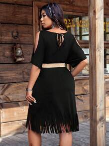 SHEIN LUNE Đầm hở vai cổ chữ V xẻ sâu cỡ lớn - màu đen - Xem 2