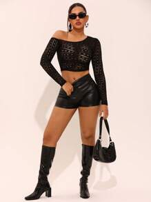 SHEIN SXY Czarny jednolity kolor seksowny asymetryczny jednoramienny wycięty dopasowany top, uniwersalny strój na dzień, wieczorne wyjście, randki, spotkania, imprezy, klubowanie, festiwal muzyczny - Czarne - Zobacz 4