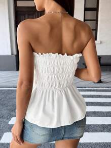 Chiquease 可爱荷叶边下摆纯色抹胸上衣