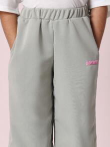 SUMWON 青少年运动休闲夏季套装短款上衣慢跑裤运动衫套装松紧腰运动服休闲运动训练服 - 灰色 - 查看 6