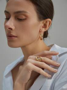 1枚/2枚圆形褶皱开口戒指，时尚女款，18K镀金不锈钢材质，可调节尺寸，精致简约，适合秋冬季日常佩戴、约会、派对聚会、感恩节、圣诞节等节日，亦可作为冬季圣诞礼物。 - 彩色 - 查看 5